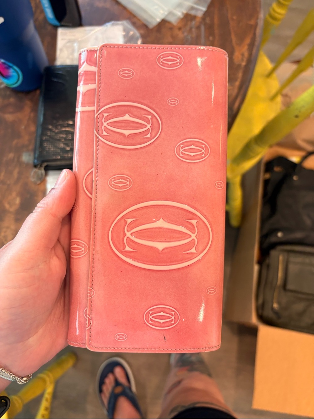 Cartier Vintage Pink Patent Leather Continental Wallet with COA